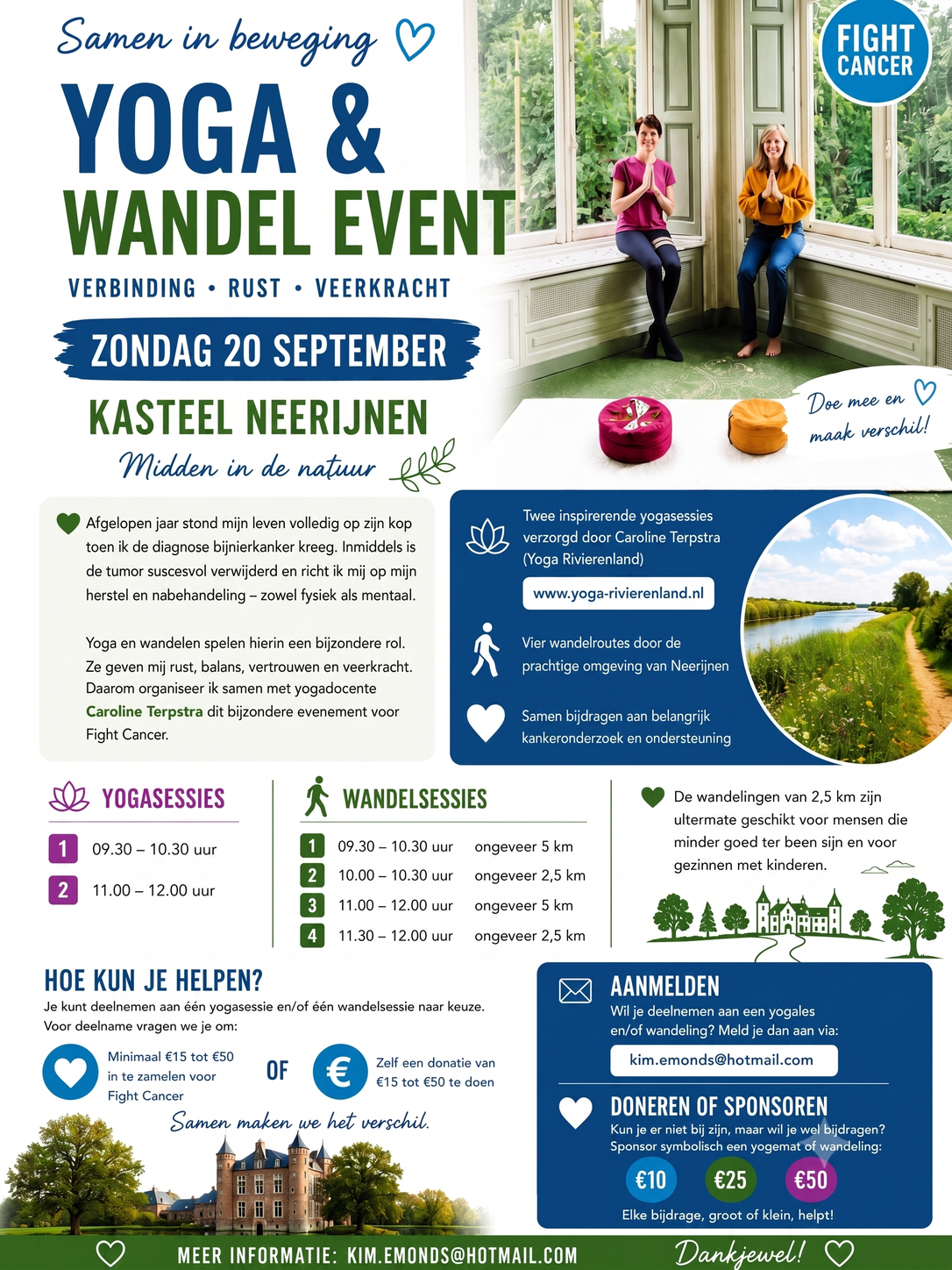 Poster Yoga en Wandel event voor Fight Cancer